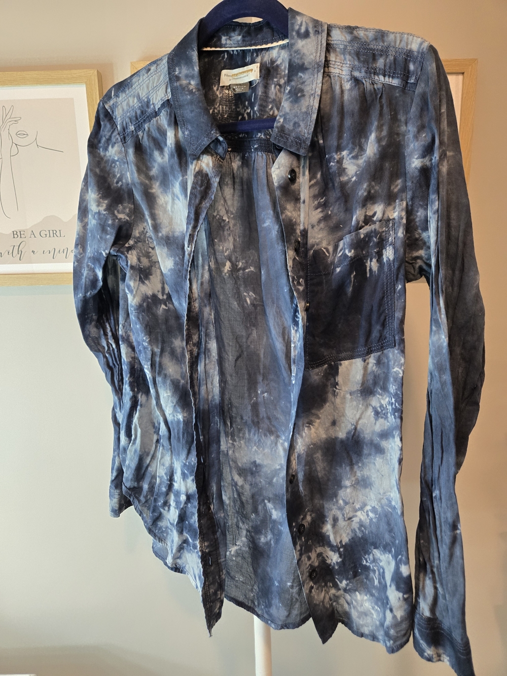 Anthropologie Pilcro Tie-Dye Button-Down Shirt in Blue and White
